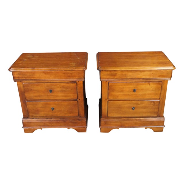 2 Vintage Lexington French Louis Philippe Cherry Nightstands Bedside Table Pair For Sale