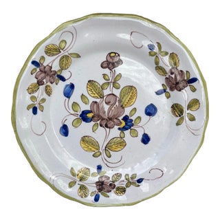 French Faience Plate With Flowers Moustiers Style For Sale