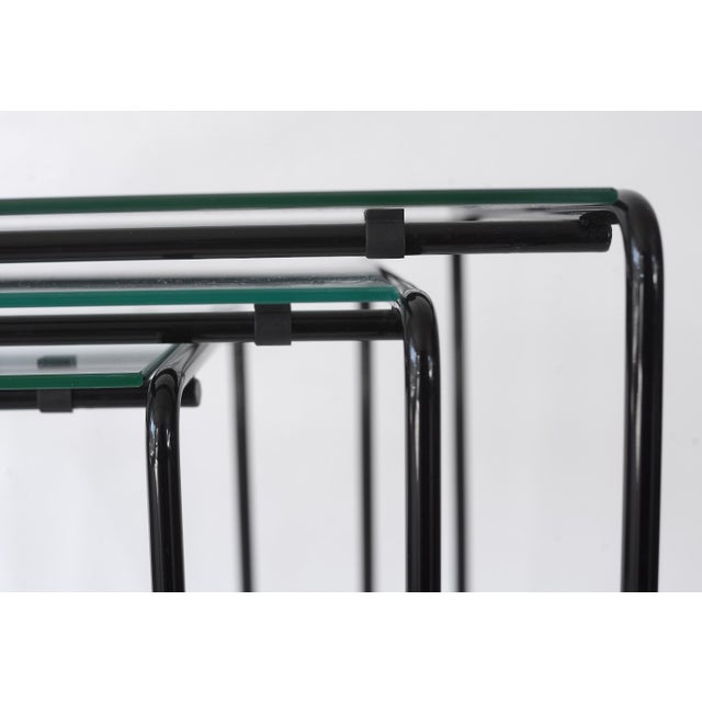 Vintage 80s Postmodern Black Metal & Glass Nesting Tables - Set of 3 For Sale - Image 11 of 17