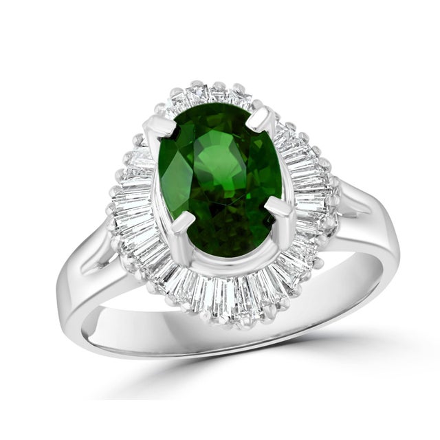 1.8 Carat Oval Tsavorite and 1.0 Carat Diamond Ring in Platinum Estate Size 6 For Sale - Image 11 of 18