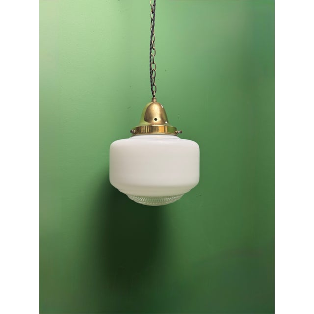 1930s Opaline Pendant Lights with Diffusers, 1930s, Set of 2 For Sale - Image 5 of 11