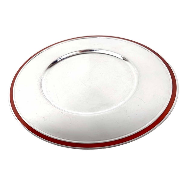 Contemporary Mid 20th Century Christofle "Talisman" Silver-Plated Chargers Rouge Sienna - a Pair For Sale - Image 3 of 7