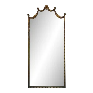 Antique French Louis XV Style Green & Gold Carved Drape Floral Etched Mirror