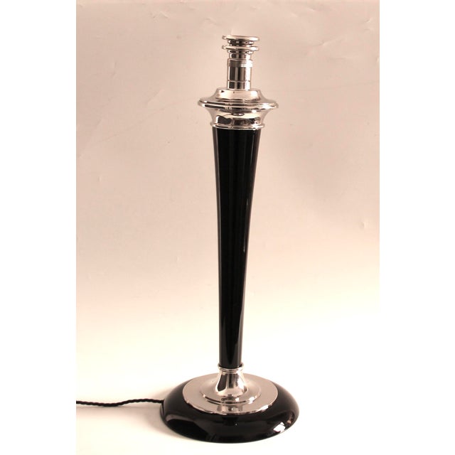 French Art Deco Table Lamp in Black Wood and Silver Metal from Mazda, 1920s For Sale - Image 3 of 16