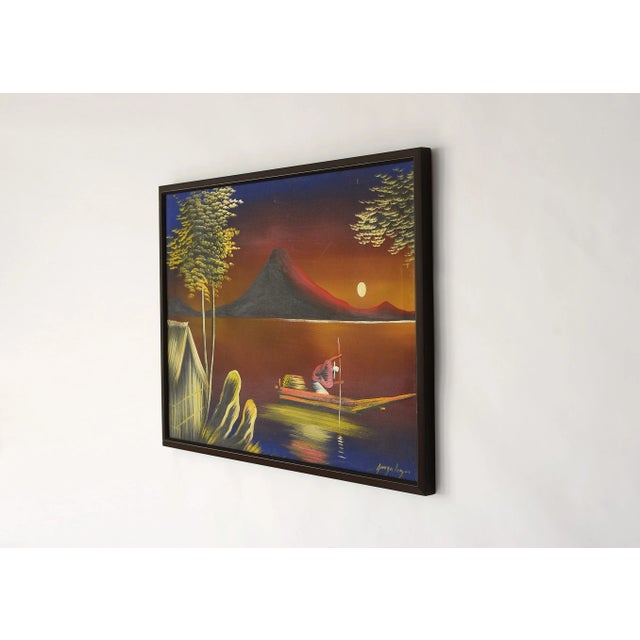 Mid 20th Century "Tropical Seafarer at Moonlight" Landscape Painting, Framed For Sale - Image 9 of 10