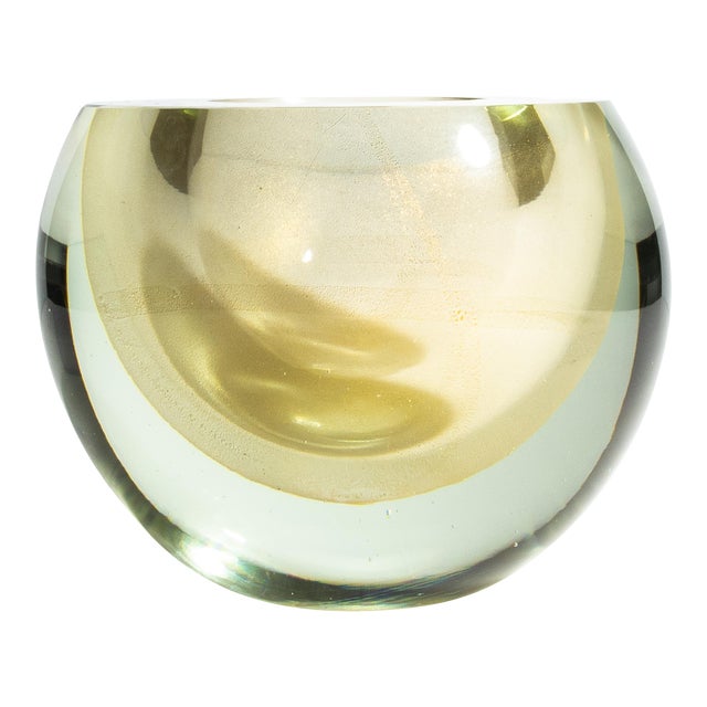 Hand Blown Murano Sphere Vase in Clear With 24-Karat Gold Flecks For Sale