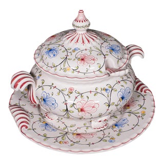 Vintage Soup Tureen Service, Portuguese, Ceramic Serving Set, Table Centrepiece For Sale