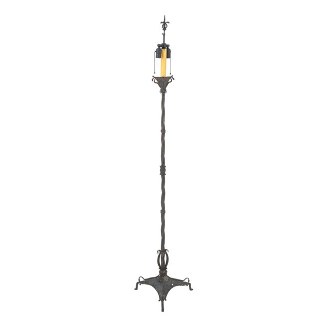 Edgar Brandt Style Wrought Iron Floor Lamp For Sale