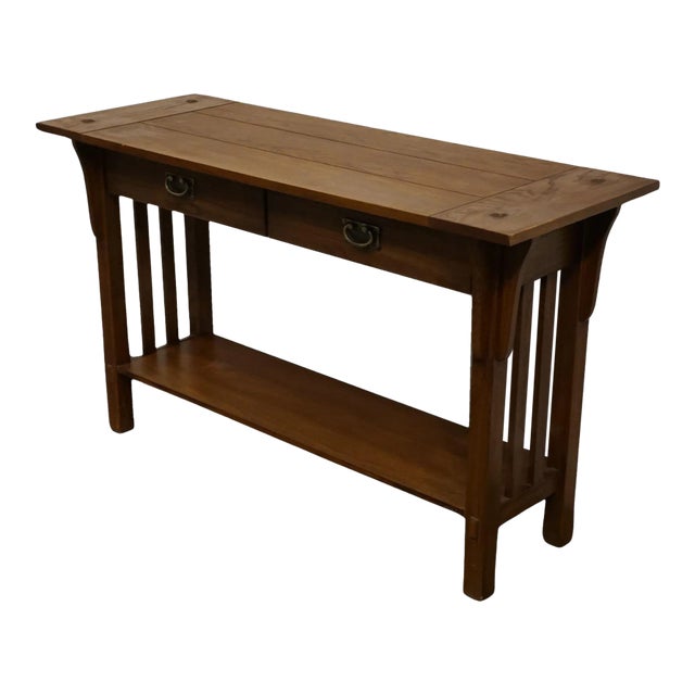 Leick Home Oak Craftsman Mission Style 54" Accent Console Sofa Table For Sale
