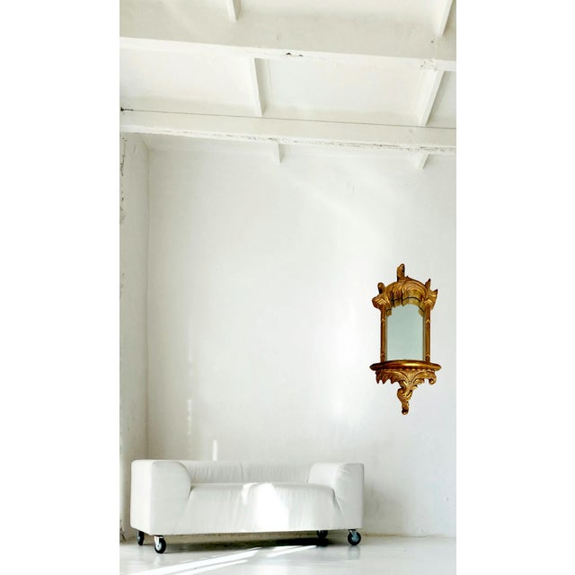 Wood Italian Gilt Wall Shelf or Sconce With Integral Mirror (Baroque Hollywood Regency Style) For Sale - Image 7 of 9