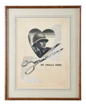 1940s Americana World War II Original U.S. War Bond Art in Wood Frame