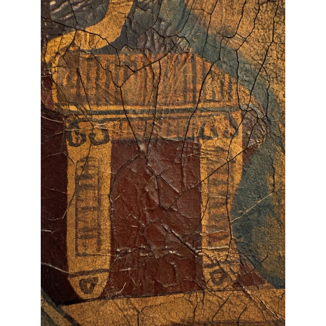 Rustic European Large Antique Hand-Painted Leather Wall Hanging – Neoclassical Arabesque Motif For Sale - Image 3 of 13