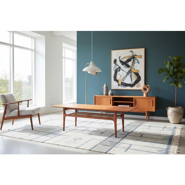 Danish Teak Coffee Table with Wicker Magazine Shelf from Trioh, 1960 For Sale - Image 14 of 16