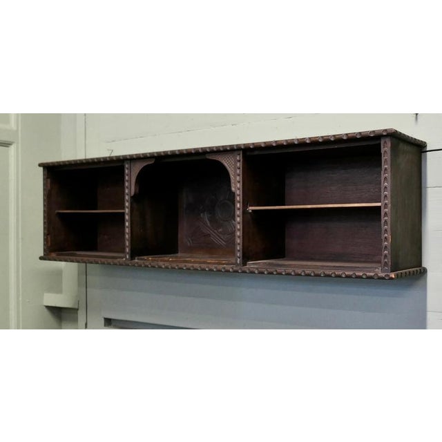 Long Gothic Carved Oak Wall Shelf with Storage For Sale - Image 6 of 8