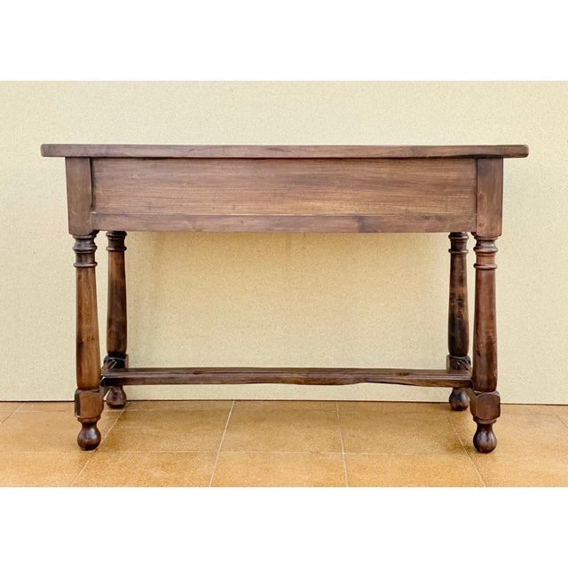 Spanish Walnut Console Table With Geometric Carved Drawers For Sale - Image 13 of 13