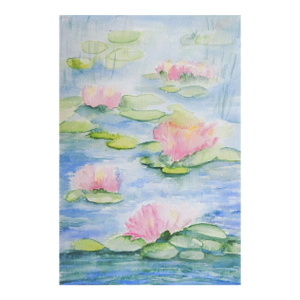 Late 20th Century Pink Water LiliesWatercolor Painting