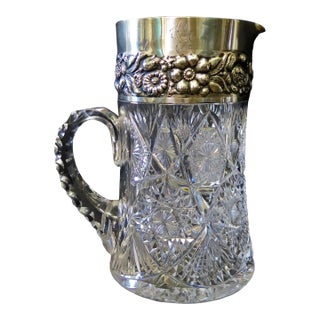 Vintage Late 19th Century American Cut Glass & Sterling Pitcher For Sale