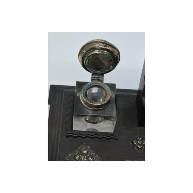 Silver Inkwells with Wooden Base For Sale - Image 8 of 13