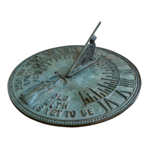Vintage English Country Iron Verdigris Garden Sundial "Grow Old Along With Me"