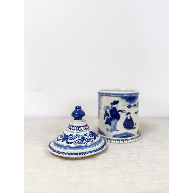 Mid 20th Century Vintage Delft Blue White Ginger Jar Painted Porcelain Decor For Sale - Image 5 of 8