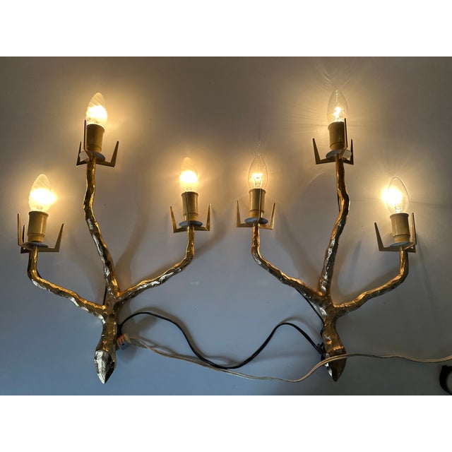 Vintage Bronze-Gold Three-Light Wall Sconces from Arlus, 1960s, Set of 2 For Sale - Image 11 of 18