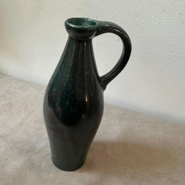 Ceramic 1970s Modernist Olive Green Fat Lava Ceramic German Jug Vase For Sale - Image 7 of 10