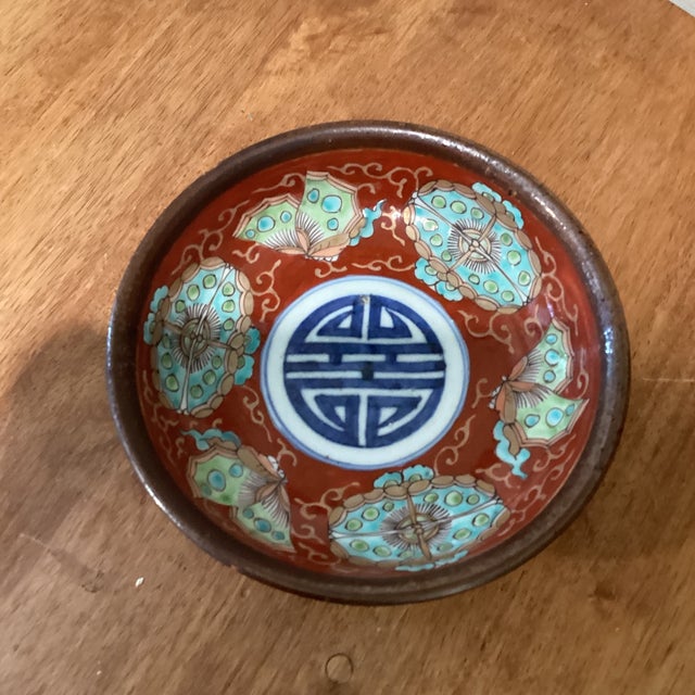 The Antique Chinese Qing Yongzheng Hand-Painted Blessing Bowl on Wood Base is original piece originating from China. Hand-...