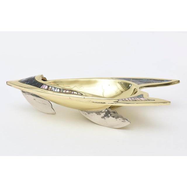 Vintage Abalone, Silver Plate and Brass Fish Bowl, 1950's, Restored For Sale In Miami - Image 6 of 10