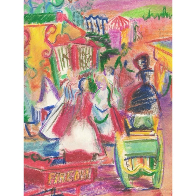 Circus oil pastel and watercolor mixed media on paper, estate stamp on the back. Marianna Van Rossen Hoogendyk (1924-2008)...