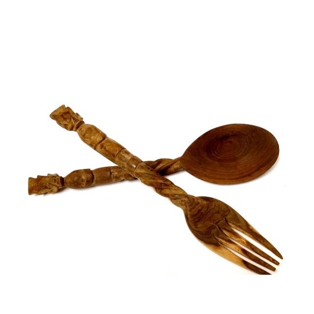 Hand Carved Wooden Serving/Decorative Spoon & Fork For Sale - Image 6 of 6