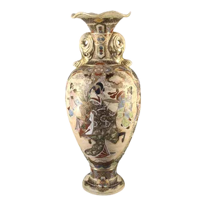Antique Satsuma Figural Floral Palatial Size Floor Vase, Signed