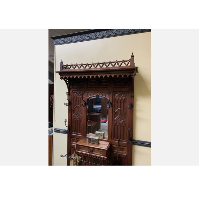 Antique Neo-Gothic Wardrobe with Drawer, 1880 For Sale - Image 9 of 11