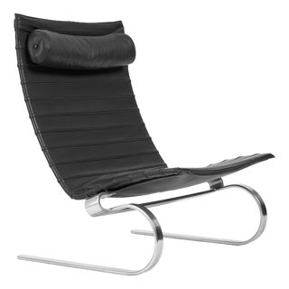 Vintage Black Leather PK 20 Chair by Poul Kjærholm for Fritz Hansen, 1950s For Sale