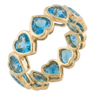 Swiss Blue Topaz Heart Shape Ring | Dainty Heart Cut Engagement Full Eternity Band Ring Us 7 For Sale