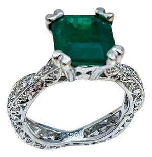 2 Carat Natural Square Emerald & 0.65 Ct Diamond Ring in Platinum