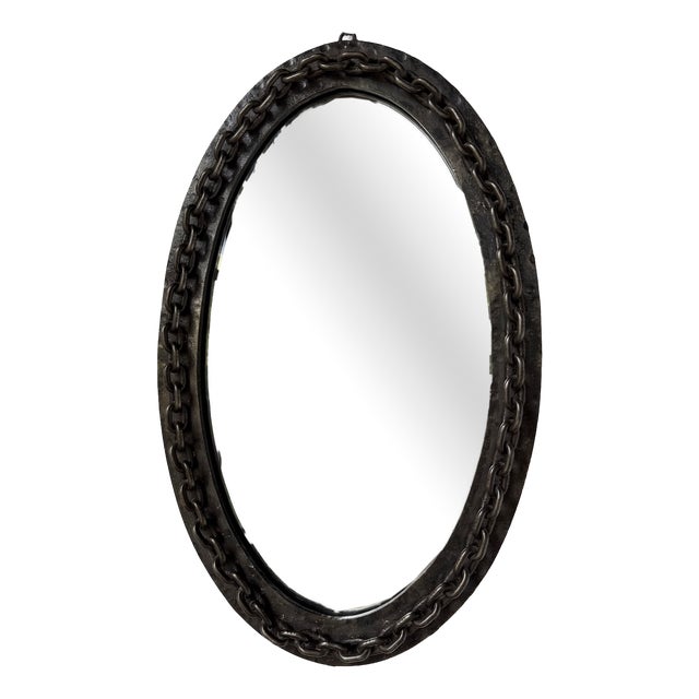 Vintage Brutalist Oval Chain Mirror, 1950 For Sale