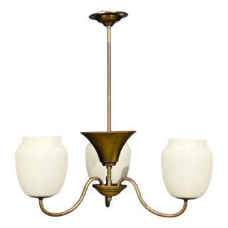 1940s Danish Modern, Pendant Light, Brass, Glass For Sale