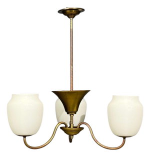 1940s Danish Modern, Pendant Light, Brass, Glass