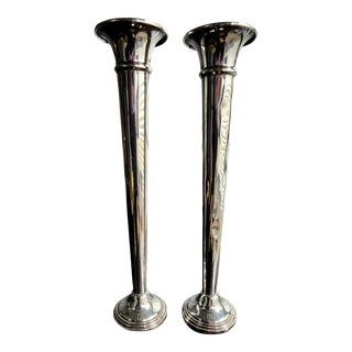 Vintage Fine Sterling Silver Bud Vases - Pair. For Sale