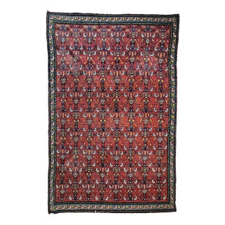 Vintage Middle Eastern Hand-Knotted Wool Rug with Red Floral Design For Sale