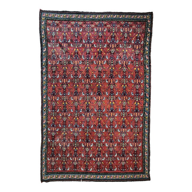 Vintage Middle Eastern Hand-Knotted Wool Rug with Red Floral Design For Sale