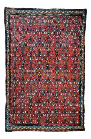 Vintage Middle Eastern Hand-Knotted Wool Rug with Red Floral Design