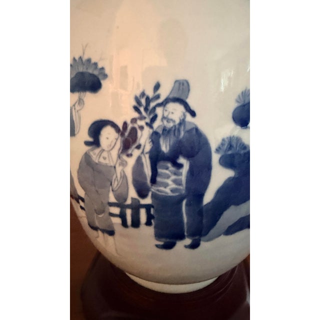 Late 19th Century Blue and White Antique Chinese Porcelain Vase Made to Lamp For Sale - Image 5 of 12