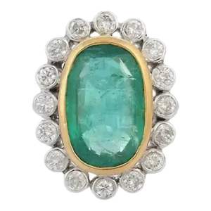 Oval Cut Emerald Diamond Cocktail Ring Size 7