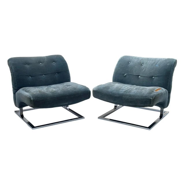 Very unique pair of Craft Associates lounge chairs with amazing chrome base with original tag Upholstery is ripped I do...