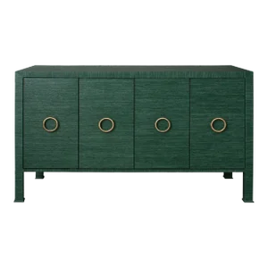 Matthew Izzo Home Rue Dark Green Grasscloth Four Door Buffet With Brass Hardware