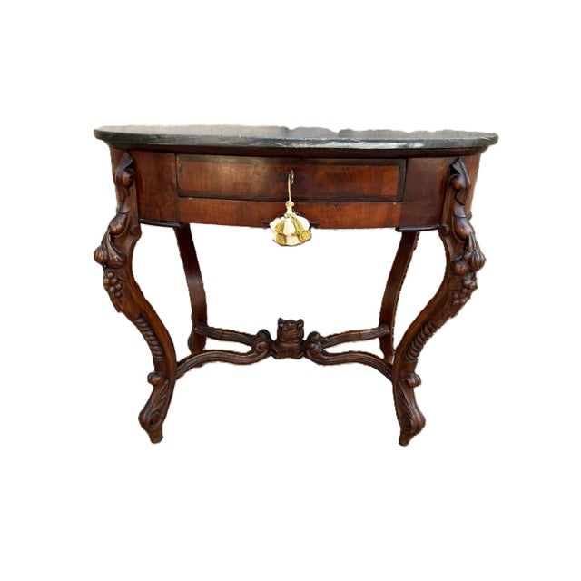Oval Wooden Table with Marble Top and Drawer, 1890s For Sale - Image 9 of 10