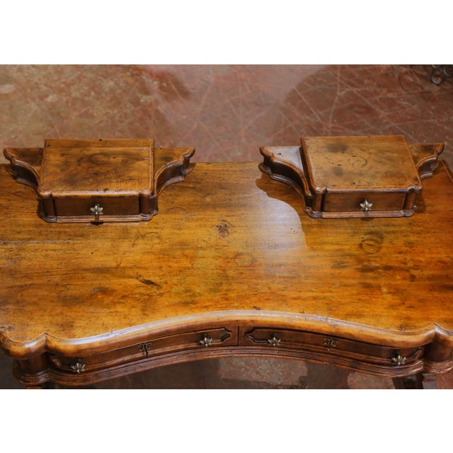 Spanish 19th C. Spanish Carved Walnut Serpentine Desk With Four Drawers on Trestle Base For Sale - Image 3 of 15