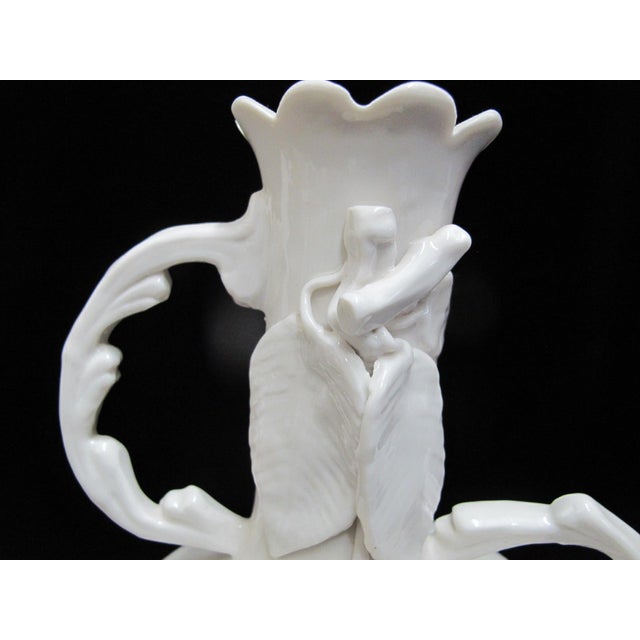 Early 20th Century Blanc De Chine Style Glazed White Porcelain Hight Relief Flowers & Leaves Vase For Sale - Image 5 of 12