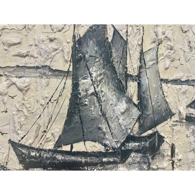 Mid Century Modern Pallet Knife Harbor Artwork by N. Cobb, C. 1950’s For Sale - Image 4 of 11
